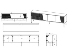 Laikiklis Cama Meble TV Spintelė - ABI 4D 200x38x62, Juoda Matinė