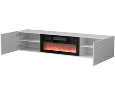 Laikiklis Cama Meble Televizorius - Smeg Cama RTV Spintelė 183x35x37 Balta Matinė + Juodas Židinys