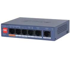 Dahua Technology Co Tinklo Jungiklis - Dahua CS4006-4ET2GT-60 6-Port Managed PoE Jungiklis 4 PoE Prievadai 2 Gigabit Uplinks Juodas
