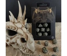 Q Workshop Žaidimų Kauliukų Rinkinys - Dracopolis Scandinavian Blackfang 7 Kauliukai Smėlio Spalvos
