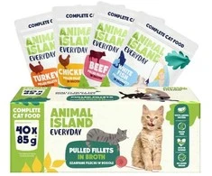 ANIMAL ISLAND Everyday jautiena, vištiena, kalakutiena and baltas fish fillets in broth - wet cat food - 40 x 85g