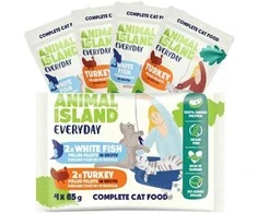 Drėgnas Kačių Maistas - Animal Island Kasdienis Su Kalakutiena ir Balta Žuvimi 4 x 85g