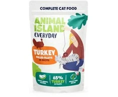 Drėgnas Kačių Maistas - Animal Island Kasdienis Su Kalakutiena ir Balta Žuvimi 4 x 85g