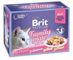 Drėgnas Kačių Maistas - BRIT Premium Family Plate Filė Drebučiuose Skonių Mišinys 12x85g