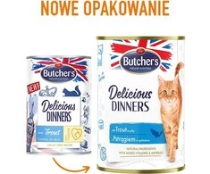 Drėgnas Kačių Maistas - Butcher's Skanūs Vakarienės Su Upėtakiais Drebučiuose - 400g