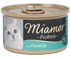 Drėgnas kačių maistas MIAMOR - upėtakis - 85g be glitimo, begrūdis