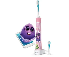 Elektrinis dantų šepetėlis - Philips Sonicare For Kids HX6352/42 su Bluetooth, 2 Režimai, 2 Šepetėlių Galvutės, Lipdukai, Rožinė