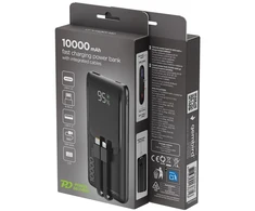 Gembird PB10-PD20-LCD-01 greito įkrovimo išorinė baterija su integruotais laidais, 20W, 10000 mAh, juodas