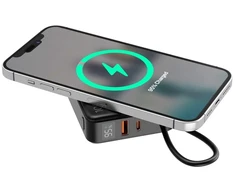 Gembird PB10-WPC15-LCD-01 greito įkrovimo išorinė baterija su belaidžiu įkrovikliu, 20W, 10000 mAh, juodas