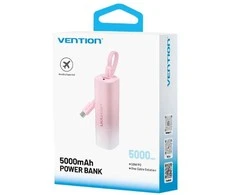 Powerbank 5000mAh Vention FHWR0 20W + USB-C prie žaibo kabelio (rožinis)