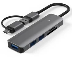Extra Digital Adapteris - Papildomas skaitmeninis 5-in-1 USB 3.0 hub'as (3x USB 3.0, SD/TF lizdai)