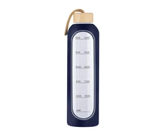 Feiyu Tech Gėrimo Butelis - KiCA Hydro Stiklas 1000ml Su Silikono Apvalkalu - Tamsiai Mėlyna