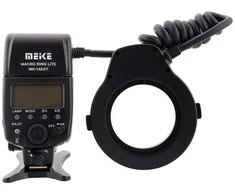 Fotoaparato blykstė - Meike MK 14EXT Macro Ring Flash (dual tubes, LCD display, 8 adapters)