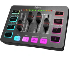 Garso Maišytuvas - Fifine SC3W 4-Kanalo XLR Maišytuvas Su 48V Phantom Energija, RGB Juodas