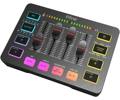 Garso Maišytuvas - Fifine SC3W 4-Kanalo XLR Maišytuvas Su 48V Phantom Energija, RGB Juodas