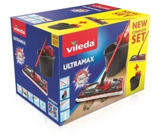 Vileda Ultramax Box flat mop with kitchen set | 1 pair of Universal gloves + 1 Actifibre Pro kitchen cloth