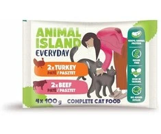 Gyvūnų maistas - ANIMAL ISLAND Pate jautiena/kalakutiena drėgnas maistas 4x100g