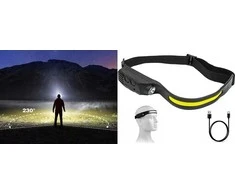 Hismart Žibintuvėlis ant galvos COB +XPE, su judesio jutikliu, 350lm, IPX4, USB-C