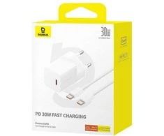 Baseus GaN5 USB-C 30W su kablem Baseus Dynamic 3 USB-C 100W 1m - balta