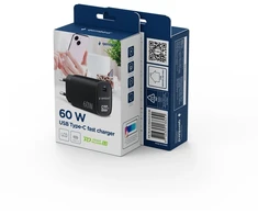 Gembird TA-UC-1C-PD60LCD-01-BK 60W USB Type-C fast charger, LCD, juodas