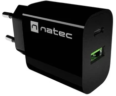 WALL CHARGER NATEC RIBERA 1X USB-A + 1X USB-C 20W Juodas