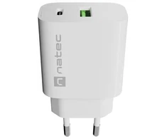 WALL CHARGER NATEC RIBERA 1X USB-A + 1X USB-C 20W Baltas