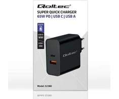 Įkroviklis - Qoltec 52380 65W PD USB-C &amp; USB Juodas