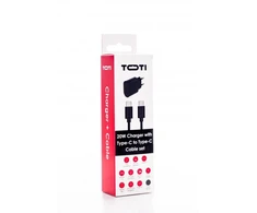 SEEK TOTI 20W Type-C PD Wall Fast Charger with Type-C to Type-C, 1 m PVC Data Cable 3A, Juodas