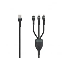 SEEK TOTI USB A to microUSB/Type-C/Lightning, 1.5 m Braided Cable 2A (non-MFI), Juodas