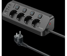 Ilgintuvas - Morre M412, 4 Lizdai, 2 USB-C, 2 USB-A, 2 m, Balta/Juoda