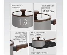18cm saucepan su dangčiu, 1.9L MR-1211-18S MAESTRO pilkas