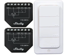 2 žaliuzių/užuolaidų WiFi valdiklių rinkinys „Shelly Shutter“ + BLU RC mygtukas 4