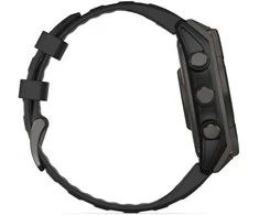 Išmanusis laikrodis Garmin Fenix 8 47 mm, Solar, Sapphire, Pilkos anglies spalvos DLC titanas su juodos / pilkos akmenukų spalvos silikoniniu dirželiu