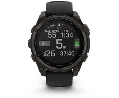 Išmanusis laikrodis Garmin Fenix 8 47 mm, Solar, Sapphire, Pilkos anglies spalvos DLC titanas su juodos / pilkos akmenukų spalvos silikoniniu dirželiu