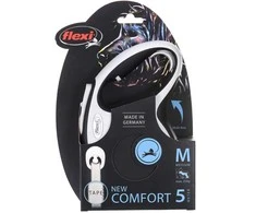 Flexi New Comfort Automatinis juostinis pavadėlis, 5 m / šunims iki 25kg / spalva: juoda ir balta