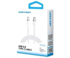 USB-C į C 2.0 Vention PD 3.1 5A 240W 2m baltos spalvos kabelis