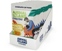 ANIMAL ISLAND Kasdienis paukštiena ir kepenėlės drebučiuose - šlapias kačių ėdalas - 12 x 85 g