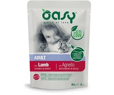 Kačių maistas - Oasy Chunks in Gravy ėriena 85g, 8% Protein, 4.5% Fat