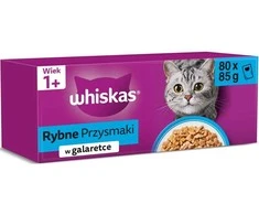 WHISKAS Suaugusių Žuvies Skanėstai 80x85g drėgnas maistas visaverčiam suaugusių kačių maitinimui želė