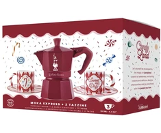 Kavos Aparatas - BIALETTI Moka Express 3 Puodelių Rinkinys Su 2 Candyland Puodeliais, 130 ml, Raudonas