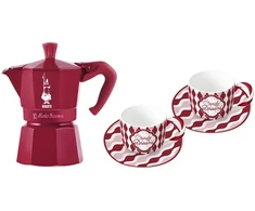 Kavos Aparatas - BIALETTI Moka Express 3 Puodelių Rinkinys Su 2 Candyland Puodeliais, 130 ml, Raudonas