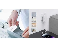 Mini kelioninis sieninis įkroviklis Choetech PD6011 PD65W GaN plonas USB-A+C (baltas)