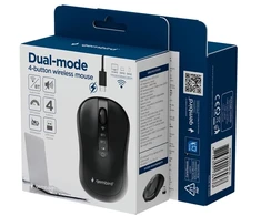 Gembird MUSW2-4B-01 Dual-mode belaidė pelė (2.4G + BT), 1600 DPI, 4-button, juodas