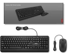 Lenovo | 160 Combo | Klaviatūra | su laidu | su pele | US | Juodas