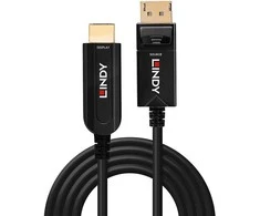 DisplayPort Kabelis - LINDY Šviesolaidinis Hibridinis DisplayPort 1.2 į HDMI 2.0 Kabelis, 3840x2160 60Hz, 50 m, Juodas