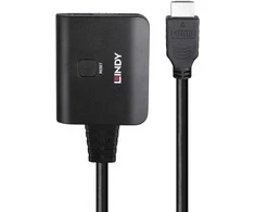 HDMI Skirstytuvas - LINDY 2 Prievadų HDMI Skirstytuvas, 4K60, 18Gbps, Atstatymo Mygtukas, Juodas