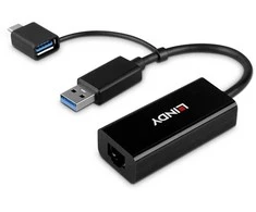 Tinklo Adapteris - LINDY USB 3.2 Gen 1 Gigabit Ethernet Konverteris, RJ45, USB A/C, Juodas