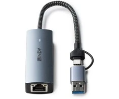 Tinklo Adapteris - LINDY USB 3.2 Gen 1 į 5G Ethernet Konverteris, 5Gbps, USB tipo A/C, Pilkas