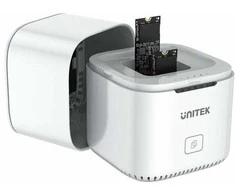 UNITEK SyncStation M.2 USB-C prie PCIe / NVMe M.2 SSD dviejų skyrių prijungimo stotis su neprisijungus veikiančiu klonu S1207A