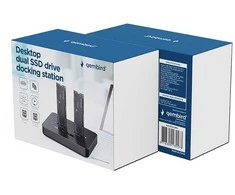 „Gembird DD2-U3M2“ darbalaukio dviejų diskų USB Type-C M.2 NVME (ir SATA) SSD prijungimo stotelė, juoda
